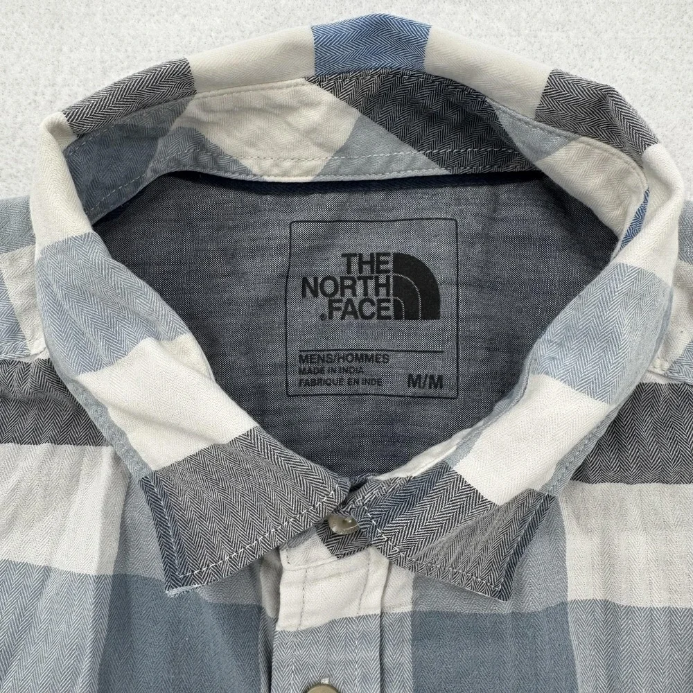 North Face Shirt‎ Mens Medium Blue Gray Plaid Short Sleeve Button Up Outdoor